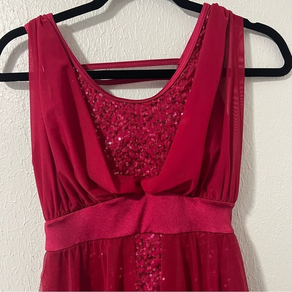 Weissman Baby Hold On LC Large (12-14) Red D13004 Sequin Performance Leotard EUC - Picture 3 of 9